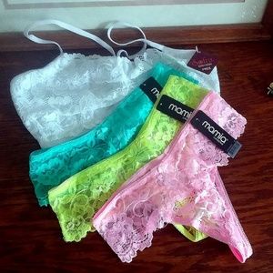 NWT Lot of 3 Lace Thongs & 1 Lace Bralette Size S